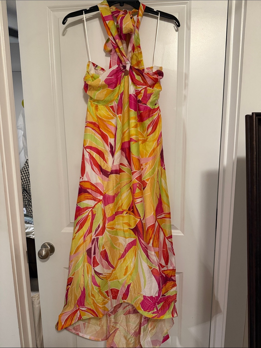 Vici Tropical Halter High-Low Maxi Dress in Yellow, Pink & Orange